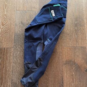 Kids Navy Equestrian Pants Piper smartpak navy with green piping